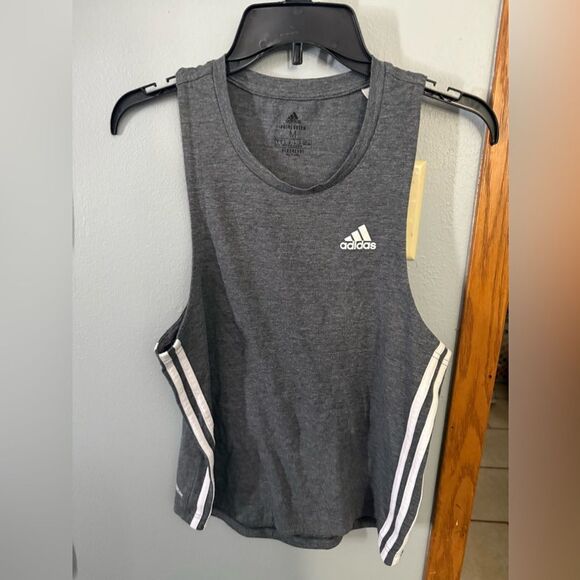 Adidas Classic Stripe Women's Sleeveless Tabk Top Size Medium Grey/White - Picture 1 of 7